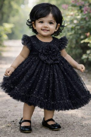 Home premium girls frock black 01
