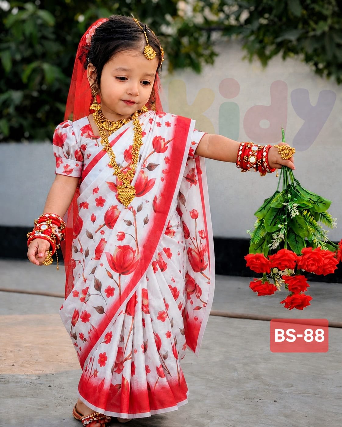 BS-88 BS-01/BS-88 বেবি রেডি হাফ সিল্ক প্রিন্ট শাড়ি - Image 1