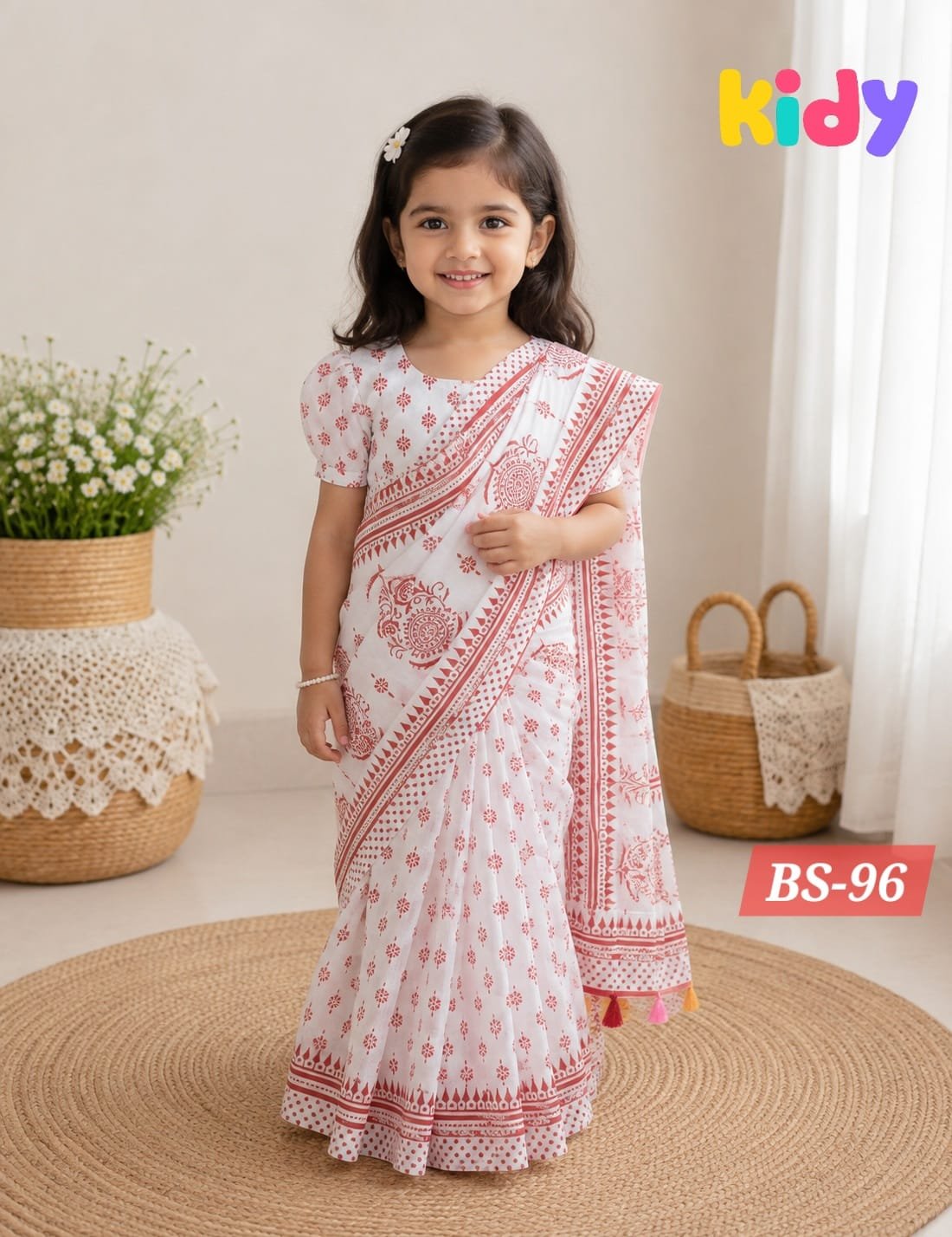 BS-96 BS-01/BS-96 বেবি রেডি হাফ সিল্ক প্রিন্ট শাড়ি - Image 1