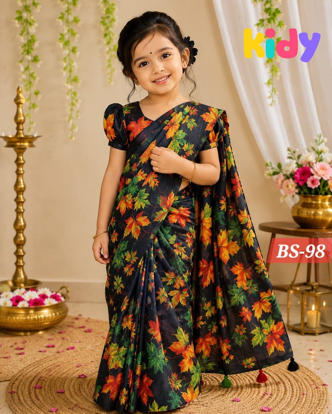 BS-98 BS-01/BS-98 বেবি রেডি হাফ সিল্ক প্রিন্ট শাড়ি - Image 1